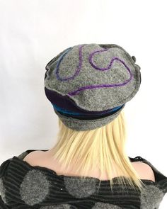 Woman hat. Anais Turquoise-purple-grey woolen Hat boiled. | Etsy Wool Felt Cap For Winter, Purple Winter Hat With Curved Brim, Winter Felt Beanie Hat, Winter Felt Hat One Size, Winter Felt Hat, One Size Fits Most, Winter Felt Hat One Size Fits Most, Felt Cap For Winter, Purple Short Brim Winter Hat, Adjustable Felt Hat For Winter