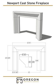 the newport cast stone fireplace is shown with measurements