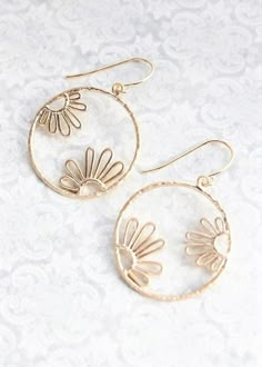 Gold Floral Earrings Filigree Earrings Gold Daisy Hoops | Etsy Gold Drop Earrings For Spring, Elegant Summer Flower Earrings, Spring Gold Jewelry With Flower Charm, Gold Metal Jewelry For Spring, Gold Flower Charm Earrings For Summer, Gold Flower-shaped Nickel-free Hoop Earrings, Gold Metal Flower Earrings For Summer, Bohemian Gold Hoop Earrings For Spring, Gold Metal Earrings With Flower Charm