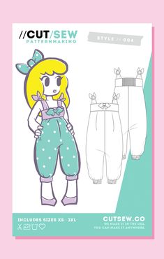 CUT/SEW Beginner Friendly Romper Sewing Pattern Kawaii Items Sewing Patterns, Small Cute Sewing Patterns, Cute Crafts Sewing Patterns, Sweater Sewing Pattern Free, Animations Character, Free Baby Sewing Patterns, Cosplay Sewing Patterns, Sewing Patterns Beginner, Babydoll Romper