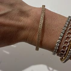 This Is A Gorgeous And Unique Sparkly Piece, Great For Layering As Shown. It Stretches So Will Fit Any Wrist Size. It Sparkles As If It’s Pave’d With Diamonds. Genuine 14k Gold. Elegant Gold Sparkling Bangle, Classic Jubilee Bracelet Bangle For Party, Gold Hand Set Cuff Bracelet, Stackable Bangle For Parties, Sparkling Gold Diamond Bracelet, Classic Cuff Bracelet For Parties, Dazzling Gold Bracelet For Formal Occasions, Gold Laser Cut, Womens Jewelry Bracelets