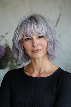 34 Elegant Hairstyles for Women Over 50 with Bangs in 2024 – CreativeBooster Lavender Hairstyles, Curved Bangs