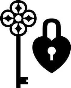 the silhouette of a key with a heart on it and a lock in the shape of a tree