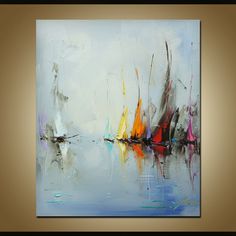 an abstract painting of sailboats in the water