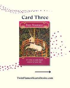 the cover of card three with an image of a unicorn on it