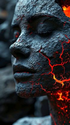 a woman's face is covered in lava