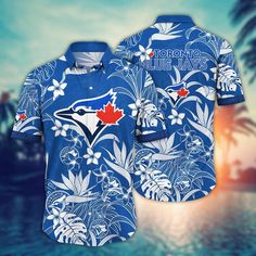 MLB Toronto Blue Jays Hawaiian Shirt Breeze Through Summer Gift For Fans  It’s the perfect combination of Hawaiian style and MLB fandom. These unique MLB Hawaiian shirts are a must-have for football enthusiasts. Show your team spirit in a fun and tropical way by the beauty of Hawaii. Made from high-quality materials, they provide comfort and breathability, keeping you cool during game days or outdoor activities. Stand out from the crowd and show your love for both football and tropical vibe Blue Summer Tops With Team Name, Casual Blue T-shirt For Football Season, Short Sleeve Sports Fan Shirt For Sports Season, Sports Fan Short Sleeve Shirt For Sports Season, Short Sleeve Shirt For Sports Fans, Casual Shirt For Football Season Sports Events, Casual Shirt For Football Season, Casual Shirt For Football Season Fan Merchandise, Sublimation Print Short Sleeve Shirt For Fans