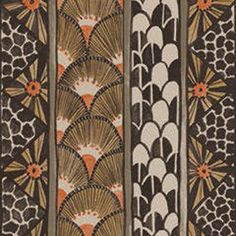 an art deco wallpaper design with orange and brown designs on the sides, including fan shapes