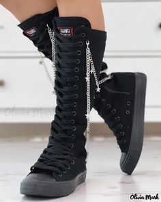 Color: black, Size: US6 Trendy Knee-high Lace-up Boots For Streetwear, Chain-decorated Round Toe Boots For Streetwear, Chain Detailed Round Toe Boots For Streetwear, Chain Detail Round Toe Boots For Streetwear, Chain Detail Boots With Round Toe For Streetwear, Casual Knee-high Lace-up Boots, Casual Streetwear Boots With Front Lace-up, Casual Streetwear Boots With Lace-up Fastening, Taurus Rising