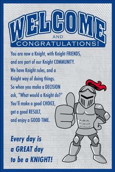 a poster with an image of a knight holding a boxing glove and the words welcome to congratulations