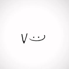 the word v is written in black ink on a white background with a smiley face