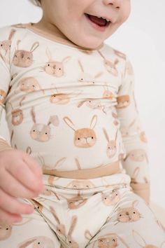 Two piece set Buttery soft, lightweight, breathable, and stretchy Snug fit for safety  Fabric: 95% viscose bamboo, 5% spandex No flame retardants or chemicals Machine wash, tumble dry Bunny Onesie, Baby Layette, Baby Bunnies, Cozy Fits, Mom Tees, Baby Safe, Bamboo Fabric, Romper Dress, Embroidery Inspiration