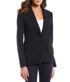 Calvin Klein Single Button Workwear Blazer, Calvin Klein Single Button Blazer For Work, Calvin Klein Single-breasted Blazer For Office, Calvin Klein Single Breasted Office Blazer, Calvin Klein Single Breasted Blazer For Office, Calvin Klein Classic Single Button Blazer, Classic Calvin Klein Single Button Blazer, Calvin Klein Classic Blazer With Notch Lapel, Calvin Klein Single Breasted Formal Blazer