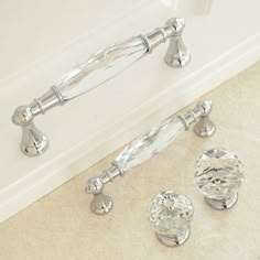 3.75" 5" Crystal handles Knob Drawer Pull Knob Glass Dresser Handles Pulls Chrome Clear Silver Cupboard Cabinet Handle Pull Modern 96 128 The price is for one piece. Material: Crystal + Zinc Alloy Color: Clear + Chrome Silver 2 colors to choose from: clear + bright silver Gold Mental Color https://www.ebay.com/itm/313084468659 Black Silver Color https://www.ebay.com/itm/313084477391 Measurements: 1.small Knob Dia:1.22" (31mm) When installed the knob sticks out 1.53" (39 mm) 2.Large Knob Dia: 1.6