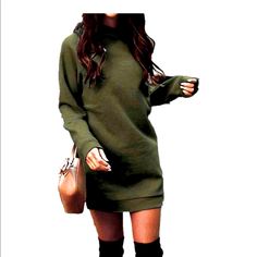 Xuan2xuan3. Fleece Sweater Dress. Army Green Bodycon Mini. Nwot Sweater Dress Casual, Hooded Dress, One Clothing, Mini Short, Short Mini Dress, Casual Sweaters, Knit Fashion, Fall Winter Fashion, Fall Style