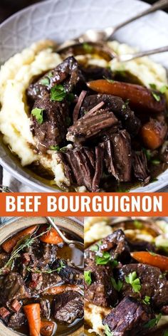 beef bourguggnon with carrots and mashed potatoes