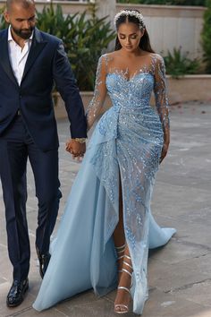 Split Prom Dresses, Dinner Dress Classy, Blue Wedding Dresses, Long Sleeve Prom, Glamour Dress, Engagement Dresses, Classy Dress Outfits, فستان سهرة, Prom Dresses With Sleeves