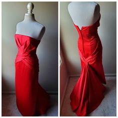 Questions? Leave A Comment Below! Red Pre-draped Dress With Fitted Bodice, Red Pre-draped Evening Dress, Pre-draped Red Evening Dress, Red Silk Evening Dress, Red Silk Evening Dress For Red Carpet, Red Pre-draped Evening Gown, Red Silk Floor-length Evening Dress, Elegant Red Silk Gown, Red Silk Gown For Gala