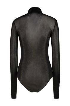 Maison Margiela body in viscose jersey, high neck and long sleeves with cuffs. On the back the Four stitches logo. GTIN code: S51NAO1O4 S24468 Elegant Turtleneck Bodysuit For Parties, Chic Long Sleeve Bodysuit With Minimal Stretch, Elegant Turtleneck Bodysuit For Night Out, Elegant Evening Bodysuit With High Neck, Long Sleeve Second-skin Bodysuit For Work, Form-fitting Long Sleeve Bodysuit For Work, Second-skin Long Sleeve Bodysuit For Work, Fitted Turtleneck Bodysuit For Parties, Sleek Long Sleeve Winter Bodysuit