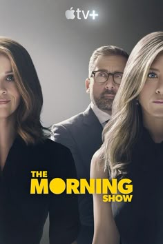 the morning show poster with two people standing in front of an apple tv logo on it