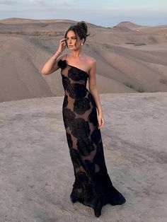 Black Wedding Dresses Guest, Wedding Guest Dress Cold, Black Floral Long Dress, Floral Mesh Dress, Curated Closet, Cold Shoulder Styles, November Wedding, Guest Attire, Color Crush