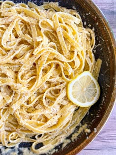 pasta with lemon and parmesan cheese in a bowl