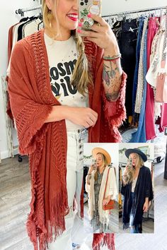 Looking for a stylish and fun way to stay warm this winter? This cute and cozy wrap is perfect for chilly days and nights, and can be dressed up or down to suit any occasion! #lovemyleto 100% Acrylic Imported Bohemian Winter Cardigan, Trendy Winter Festival Outerwear, Long Fall Outerwear With Tassels, One Size Fringe Cardigan For Fall, Bohemian Oversized Cotton Outerwear, Oversized Bohemian Cotton Outerwear, Trendy Fall Beach Cardigan, Bohemian Fringe Winter Cardigan, Oversized Bohemian Outerwear With Fringe