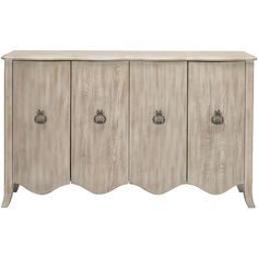 the sideboard is made from wood and has four drawers with metal pulls on each drawer