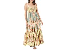 Free People Bluebell Maxi - Women's Clothing : Warm Combo : Feel the softness of the breezy and fresh floral-printed Free People Bluebell Maxi dress against your body. Maxi-length dress. Pullover style. A-line silhouette. Made from a soft cotton jersey with allover floral print. Sweetheart neckline with ruffle trim. Self-tie satin straps. Smocked bodice with deep square back. Tiered skirt with dropdown hem. 100% cotton. Machine washable. Imported. Measurements: Length: 46 in Chest Measurement: 1 Casual A-line Floral Print Sundress, Summer Cotton A-line Floral Dress, Casual A-line Maxi Dress With Floral Print, Casual A-line Floral Dress For Daywear, Casual A-line Sundress With Floral Print, Casual Maxi Length Floral Dress For Daywear, Summer Floral Print Cotton Maxi Dress, Summer A-line Cotton Floral Dress, Flowy Cotton Floral Dress For Summer