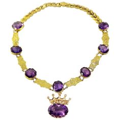 86.07 Carat Amethyst Edwardian Gold Convertible Crown Brooch Necklace | From a unique collection of vintage More Necklaces at https://www.1stdibs.com/jewelry/necklaces/more-necklaces/. Convertible Jewelry, Gothic Jewelry Diy, Crown Brooch, Crown Necklace, Amethyst Stones, Amethyst Color, Diamond Brooch, Quartz Jewelry, Brooch Necklace