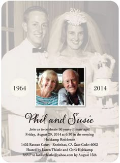 an old photo with the words phil and susane on it is in front of a wedding cake