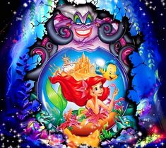 the little mermaid movie poster with ariel and flounds on it's back