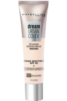 Dream Urban Cover Flawless Coverage Foundation Makeup by Maybelline Maybelline Dream Urban Cover, Maybelline Foundation, Full Coverage Makeup, Foundation With Spf, Foundation Tips, Lightweight Foundation, How To Match Foundation, La Pollution, Cosmetics Ingredients