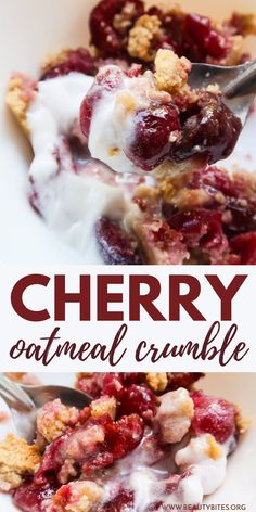 cherry oatmeal crumble is an easy dessert that's ready to be eaten