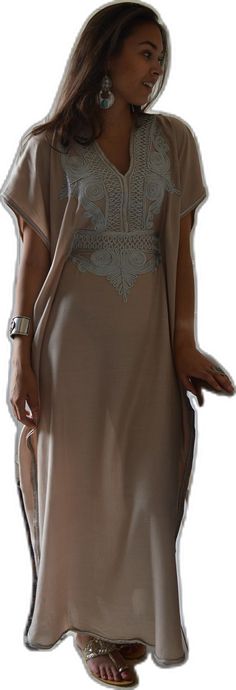 Elegant Long Vacation Cover-up, Spring Vacation Floor-length Abaya, Elegant Flowy Maxi Length Cover-up, Elegant Beach Abaya For Spring, Traditional Summer Wedding Kaftan, Elegant Spring Beach Abaya, Elegant Long Flowy Cover-up, Floor-length Abaya For Beach In Spring, Long Summer Party Kaftan