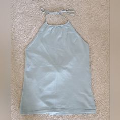 Nwt Banana Republic Baby Blue Knit Tie Halter Top Size Medium Solid Color Cotton Halter Neck Tops, Fitted Light Blue Summer Top, Light Blue Stretch Tops For Beach, Light Blue Stretch Top For The Beach, Light Blue Stretch Top For Beach, Stretch Light Blue Top For The Beach, Stretch Light Blue Beach Top, Solid Cotton Halter Top For Spring, Blue Cotton Casual Halter Top