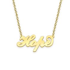 Hope name necklace Gold Custom Necklace, Personalized Gifts For Her 
								Add something extra special to your jewelry box with Name Necklace Official engravable necklaces.
								The Hope's 14k gold name necklace is best gifts for Hope. Name Necklace Official provides affordable engravable jewelry that won't 
								break the bank. In addition, these pieces make for very thoughtful and appreciated gifts for friends and family. 
								And whether valentine's day gifts, mother's day gifts, Engravable Jewelry, Name Necklace Gold, Gold Name Necklace, Personalized Gifts For Her, Engraved Jewelry, Gifts Birthday, Engraved Necklace, Necklace Personalized, Gifts Wedding