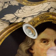 a close up of a painting with an image of george washington on it's wall