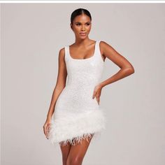 Never Worn And New With Tags! Gorgeous Dress That Looks Phenomenal On Your Curves! Runs Like A Size 12 Us. Bride Party Dress, After Party Dress, Nadine Merabi, Party Dress Ideas, Wedding Reception Dress, David Koma, Alexandre Vauthier, White Feather, Wedding Party Dress