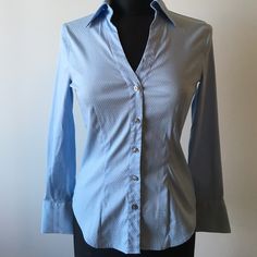 Very Flattering Cut. Sky Blue With Raised Stitching. Fitted, With Roll Up Sleeve Button. Blue Button Up, Work Baddie, Fitted Dress Shirts, Button Down Dress Shirt, My Values, Tailored Dress, Down Dress, Roll Up Sleeves, When I Grow Up