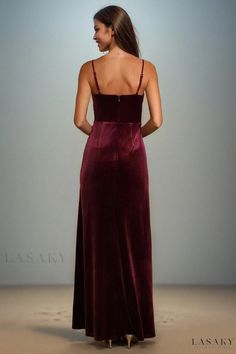 Lasaky - Exquisite and Sensuous Deep V-neck Velvet Evening Gown with Floral Straps, showcasing a unique and personalized style. Red Lace Lingerie, Velvet Evening Gown, Velvet Evening Dress, Lace Lingerie Set, Red Lingerie, Wedding Dress Styles, Skirt Design, Velvet Dress, Dress Styles