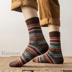 Russoo - Cultivated Comfort: 5 Pairs of Mens Vintage Crew Socks - Breathable, Thermal, Ideal for Winter and Autumn Wear Casual Warm Brown Socks, Casual Warm Multicolor Socks, Multicolor Retro Winter Socks, Autumn Wear, Plus Size Cargo Pants, Mens Skate Shoes, Mens Rain Boots, Mens Canvas Shoes, Mens Snow Boots