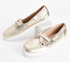 For those days when your OOTD is casual but calls for a shoe a little more polished than a sandal or sneak, these chic leather loafers are the "it" pick. Perfect for dining waterside, exploring on vacay, or strolling through your favorite little town, they add that extra stylish touch. From Jack Rogers. Casual Gold Round Toe Loafers, Summer Loafers With Textured Sole And Round Toe, Slip-on Boat Shoes With Leather Footbed, Spring Leather Flat Boat Shoes, Spring Leather Boat Shoes, Summer Leather Loafers With Textured Sole, Boat Shoes With Textured Sole And Slip-on Design, Summer Leather Boat Shoes With Flat Heel, Spring Round Toe Boat Shoes With Leather Sole