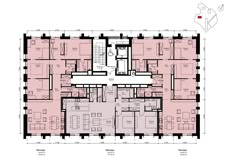 the floor plan for an office building with multiple floors and several rooms, including two levels