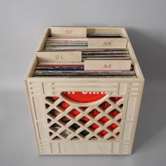 a record player's storage box with records in it