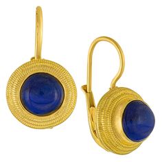 Yellow Gold Lapis Lazuli Cabochon Jewelry, Gold Lapis Lazuli Cabochon Jewelry, Gold Lapis Lazuli Jewelry With Cabochon, Classic Round Lapis Lazuli Jewelry, Elegant Gold Lapis Lazuli Earrings, Gold Lapis Lazuli Pierced Earrings, Gold Byzantine Jewelry With Cabochon, Gold Pierced Earrings With Lapis Lazuli, Gold Lapis Lazuli Jewelry Set With Earrings