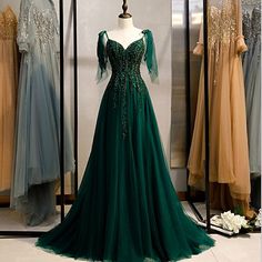 Dark Green Prom Dress, فستان زهري, Crystal Prom Dress, Party Gown Dress, Prom 2022, Green Evening Dress, Prom Dress Inspo, Prom 2023, A Line Evening Dress