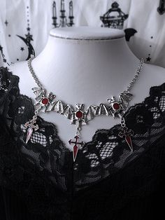 The price is for a necklace only, others are not included. Garment Size SizeFree SizeFull Length46 Gothic Halloween Necklaces With Adjustable Chain, Gothic Clavicle Chain Necklace For Halloween, Halloween Gothic Necklaces With Adjustable Chain, Halloween Gothic Necklace With Adjustable Chain, Gothic Halloween Clavicle Chain Necklace, Silver Vampire Style Choker As Gift, Silver Vampire Choker For Halloween, Silver Vampire Style Necklace, Gothic Clavicle Chain Jewelry For Halloween