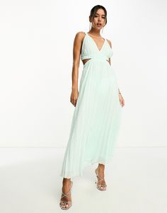 Vestidos de ASOS DESIGN No tiene rival Cuello de pico Cintura con aberturas Tiras elásticas en la espalda Corte estándar Plunge Neck Midi Dress, Dobby Fabric, Spots Pattern, Casual White Dress, Apple Green, Green Fashion, Dress Details, Party Dresses, Evening Dress