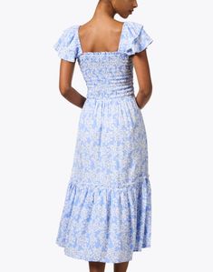 Matilda Blue Floral Dress | Walker & Wade Blue Floral Print Midi Dress With Straight Neckline, Blue Midi Dress With Floral Print And Straight Neckline, Casual Blue Floral Dress With Square Neck, Vacation Floral Dress With Ruffles And Square Neck, Vacation Floral Dress With Square Neck And Ruffles, Square Neck Ruffle Hem Maxi Dress, Blue Floral Print Dress With Straight Neckline, Blue Dresses With Floral Print And Straight Neckline, Square Neck Midi Dress With Ruffle Hem For Brunch